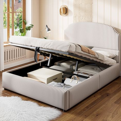 Cama Baúl 140x200 Cm Con Canapé Elevable Tela Rayada (1/5)