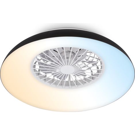 Plafonnier ventilateur de plafond LED avec éclairage, télécommande, moteur DC silencieux à 5 vitesses, CCT et intensité réglable, plafonnier LED ventilateur, salon, 60 cm, noir (1/3)