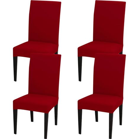 Housse de protection de siège de chaise lavable amovible et extensible 4 pièces (rouge) (1/5)