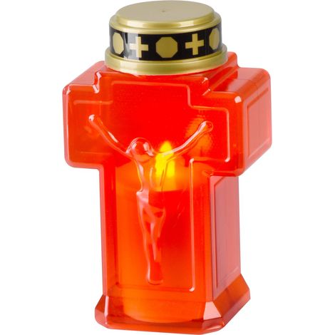 Kerze MagicHome, Kreuz, LED, für Grab, rot, 2xAA, 15,3x6,8 cm, (inkl. 2xAA) (1/4)
