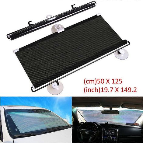 Pare-soleil automatique rétractable pour pare-brise et lunette arrière, protection anti-UV, 50 x 125 cm, noir (CSV). (1/5)