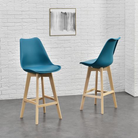 Juego de 6 taburetes de bar Lublin 105 x 48 x 58cm Acolchado Patas de Haya Turquesa [en.casa]® (1/5)