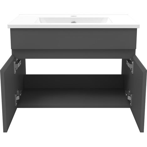 Ensemble Salle De Bain simple vasque 60cm meuble Anthracite avec miroir lumineux