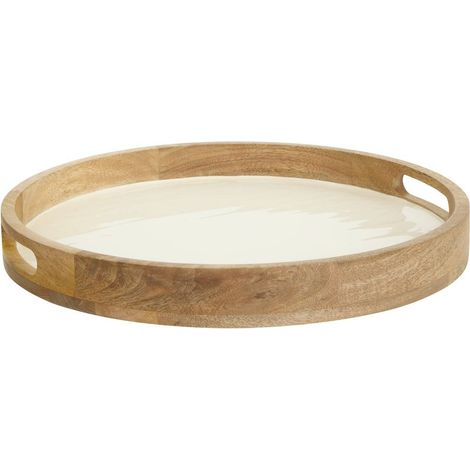 Plateau rond Inaya D38cm blanc chaud et manguier - Atmosphera créateur d'intérieur (1/2)