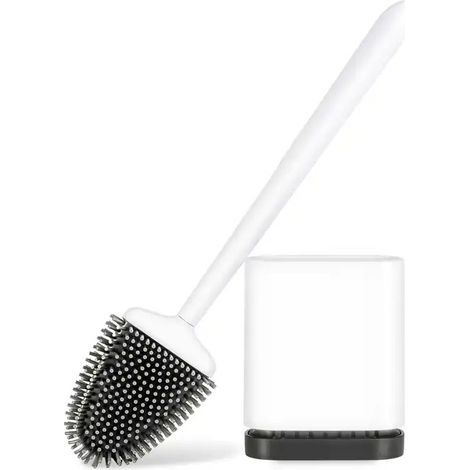 Silikon-Toilettenbürste: Flexibler Bürstenkopf, langer Griff, Wandhalterung, schnelltrocknender Halter für die Badreinigung (Weiß) (1/5)