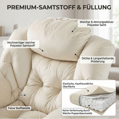 Fauteuil lounge beige avec repose-pieds, accoudoirs et poche latérale pour salon, bureau, chambre (1/5)