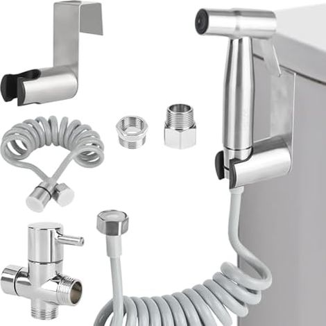 Douchette Wc Kit Complet, Jet Toilette Inoxydable, pour Wc, Hygiène Personnelle (G1/2''-3/8'') - (1/5)