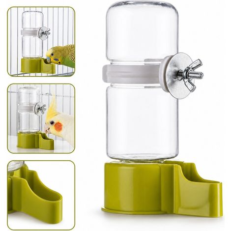 2 Pièces Abreuvoir Automatique Vert en Plastique pour Oiseaux, Hauteur 13.2 cm, Diamètre du Flacon 4.6 cm, Base 8.8 cm (1/5)