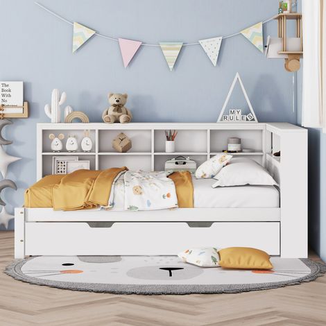 lit adulte double rangement gigogne 140x200 bois blanc OKMYHOME (1/5)