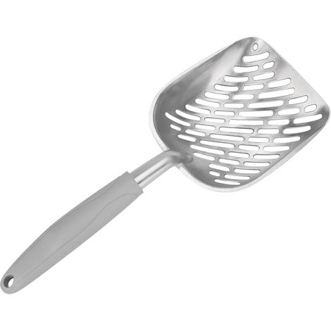 pala para arena, aleación de aluminio, mango ergonómico, superficie lisa, orificio de 5 mm, para gatos y perros. (1/5)