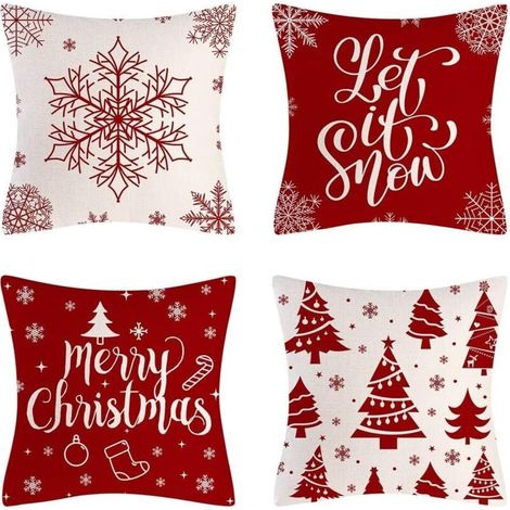 Coussin Taie d'oreiller de No毛l, 4pcs Housse de Coussin No毛l 45x45cm Housse de Coussin d茅co No毛l, Taie d'oreiller en Lin de No毛l pour Decoration Noel Int茅rieur Maison Les Voitures Canap茅s (1/5)