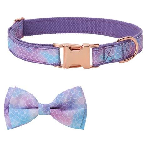Collier pour chien avec nœud papillon violet écaille - Taille XL (2,5 x 43-70 cm) - Grand format, ajustable, style chic (1/5)
