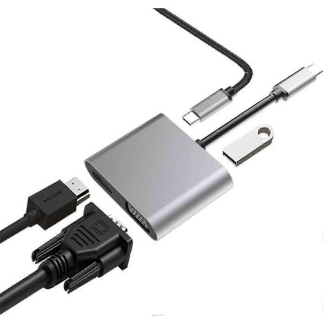 Hub USB-C vers USB-C 4 en 1, double affichage, adaptateur USB-C vers HDMI/HDTV 4K et VGA, charge USB 3.0 (1/4)