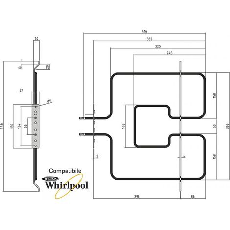RESISTENZA GRILL CIELO FORNO WHIRLPOOL 1400 WATT 480121104179 COMPATIBILE