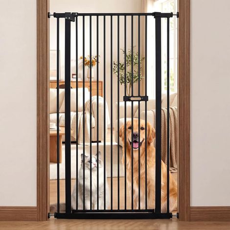 Barrière de sécurité pour Chat de 150 cm de Haut, 76 à 95 cm de Large, Fermeture Automatique, sans perçage, Double Porte pour Animaux de Compagnie pour Portes, Cuisine (1/5)