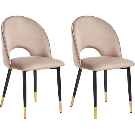 Lot de 2 Chaises de Repas Rétro Glamour en Velours Taupe et Pieds en Métal Noir Magalia