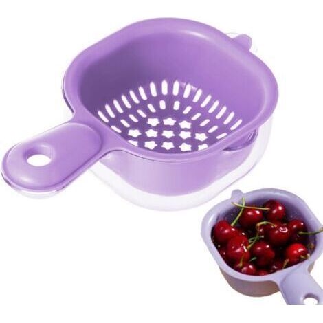 Double Layer Fruit Strainer with Handle - 1 Pcs Vegetable Drainer Basket with Handle Small Double Layer Bin and Basket,Purple (1/5)