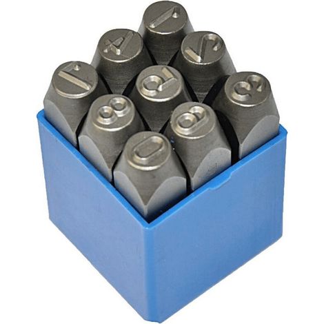 SET PUNZONI STAMPINI NUMERI 9pz DA 4mm TIMBRI PUNZONATORI MARCATURA SU METALLO