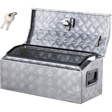 Boîte à outils pour camion en alu, 762x330,2x330,2 mm, coffre de benne de pick-up plaqué à rayures avec poignées latérales, clés et serrure en T, pour remorque, camping-car, camionnette, argent (1/5)