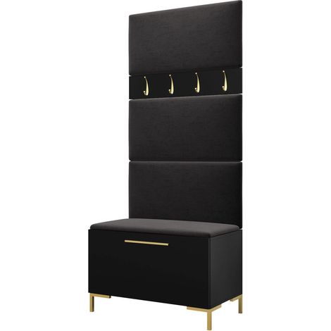 Conjunto para recibidor Nomal III, Negro, 196x84x46cm, Tapiz, Aglomerado laminado, Colocada, Montada en la pared (1/5)
