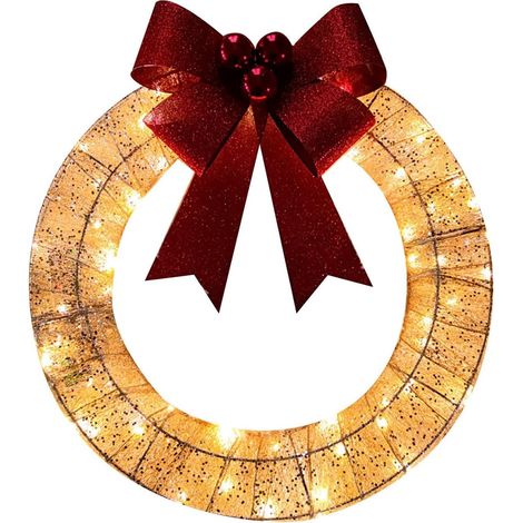 Décorations de Noël lumineuses d'extérieur Couronne de Noël en métal 30CM métal lumière chaude suspension décoration de porte couronne porte suspendue (1/4)