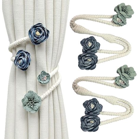 Liens de rideau fleur, corde décorative de lien de rideau artificielle branches tordues mignonnes, adaptée aux rideaux de chambre (2, rose bleue) (1/5)