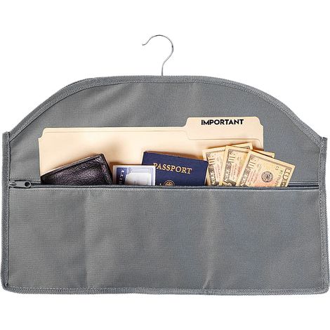 Cintre avec poche de sécurité dissimulée, rangement discret pour objets de valeur et argent liquide, usage domestique et voyage (1/5)