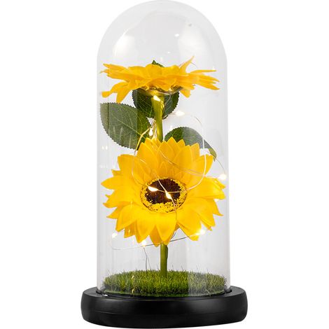 Cadeau tournesol, tournesol artificiel sous cloche en verre, tournesol éternel en cadeau pour la fête des mères, un anniversaire, cadeau de fleur artificielle-AquaForge (1/5)