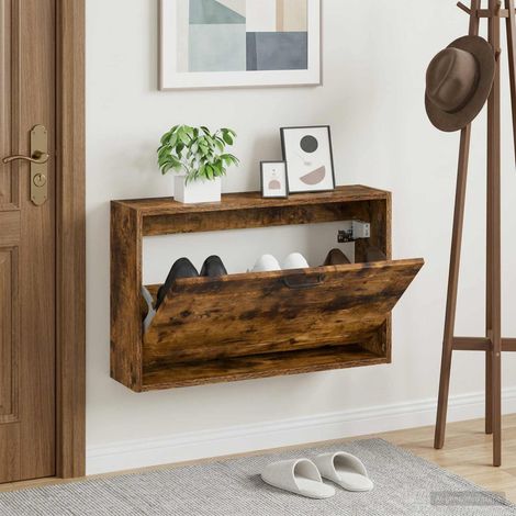 vidaXL Wall-Mounted Shoe Cabinet UTRECHT 71 x 17 x 43 cm Smoked Oak (1/5)