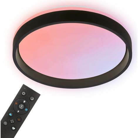 Briloner LED Deckenleuchte AuraGlow Backlight Ø38x8 cm 25W 2700lm Farbwechsel Dimmbar Schwarz - Deckenlampe Wohnzimmer Schlafzimmer Flur
