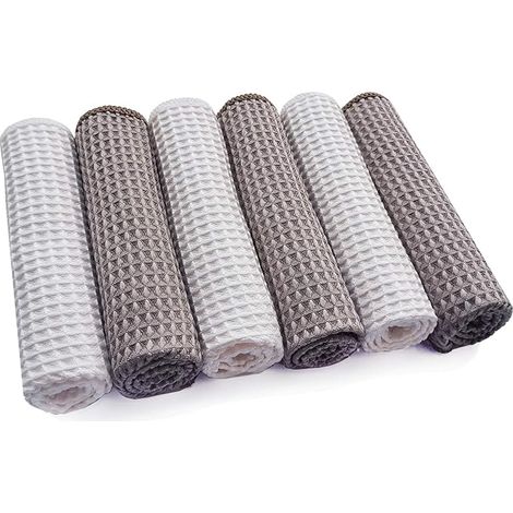 Sollbry Set mit 6 Multifunktions-Mikrofaser-Reinigungstüchern für Badezimmer, Zuhause, Küche, Büro, Auto, Motorrad, 3 Grau + 3 Weiß, 30 x 30 cm (1/5)