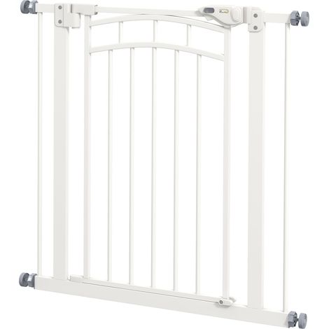 Cancello di sicurezza estensibile per cani per scale 74-80 x 76 cm doppia chiusura a una mano moderno in acciaio bianco 210007454