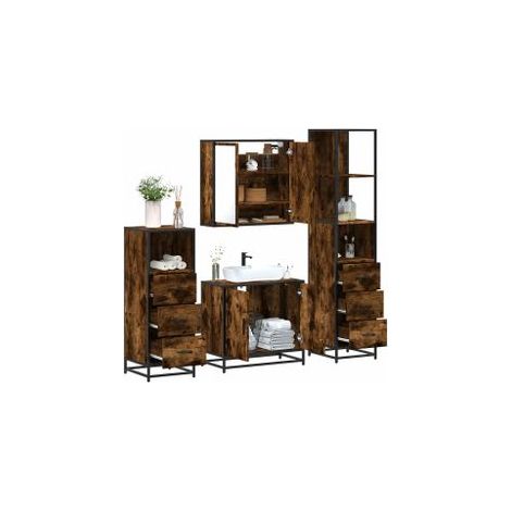 Ensemble meubles salle de bain 4 pcs chêne fumé bois ingénierie (1/5)