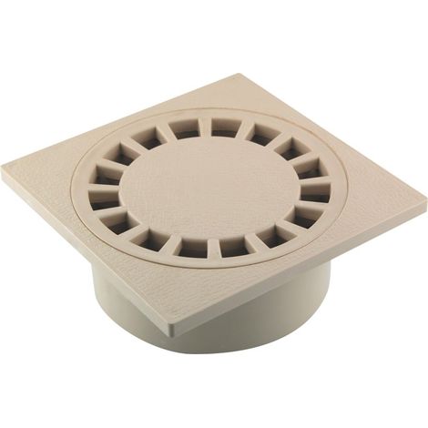 Fitt – Siphon de cour 150x150mm sortie verticale intégrée Ø40/50/63 sable – Garde d'eau anti-odeurs – Panier amovible pour nettoyage facile