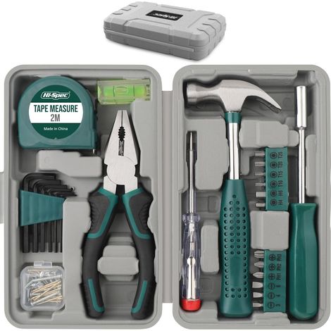 Coffret d'outils portable Hi-Spec pour l'entretien et les petites réparations domestiques ou de bureau 25 pièces Vert (1/5)