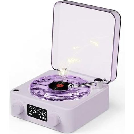 Altoparlante Bluetooth in stile vintage con luce notturna e display orologio – Altoparlante radio retrò wireless con suggestivo effetto onda d'acqua e suono stereo adatto per camera da letto, soggiorn (1/5)