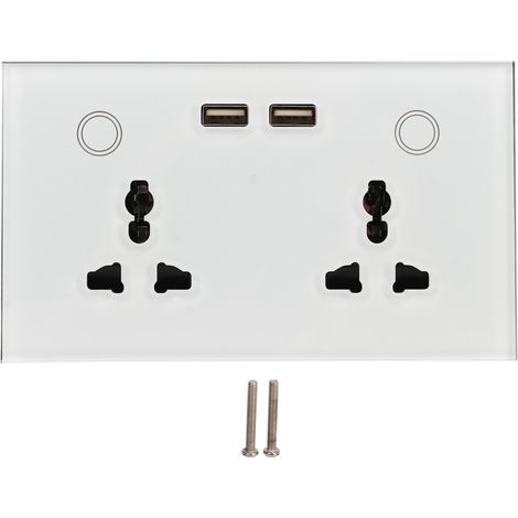 Interrupteur tactile mural en verre blanc WiFi 2 positions USB prise intelligente AC110-240V (1/5)