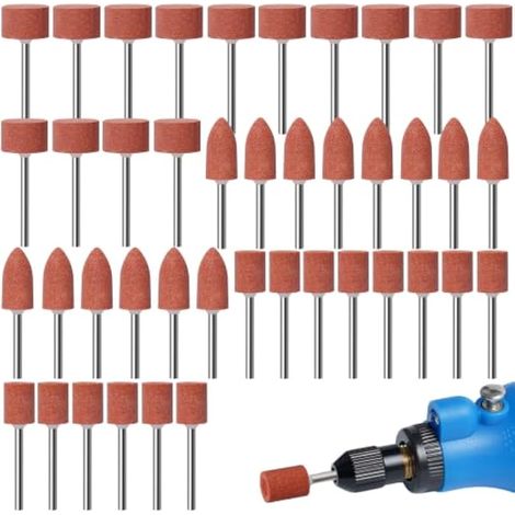 Jeu de 42 Meules en Oxyde d'Aluminium Mèches de Ponçage Compatible avec Dremel Outil Rotatif Mèches de Ponçage avec Tige de 1/8" pour Meulage, Polissage Ébarbage métaux (1/5)