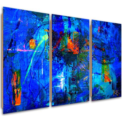 Quadro deco panel 3 paneli, Mano di astrazione blu -pinto - 60x40 (1/5)