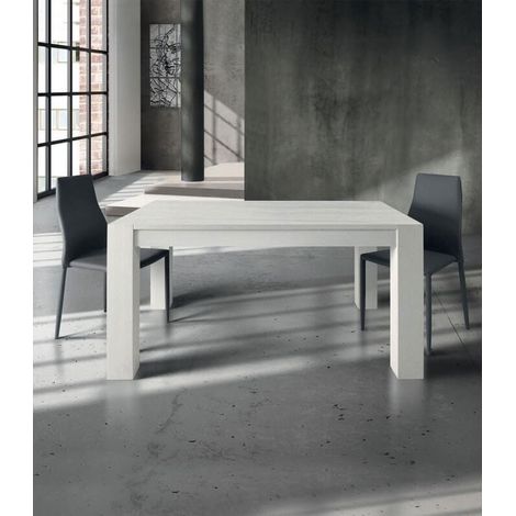 Tavolo Moderno Allungabile Rovere Bianco Spazzolato Dimensione Tavoli: 160 x 90 + 2 allunghe 50 cm