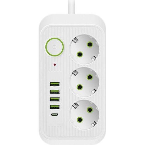 Rallonge multiprise blanche de 2 m avec prise européenne et charge rapide USB Type-C [GPA] (1/5)