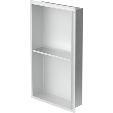 1 niche de douche encastrée, acier inoxydable argent, sans rebord, 30x60x10 cm, salle de bains moderne