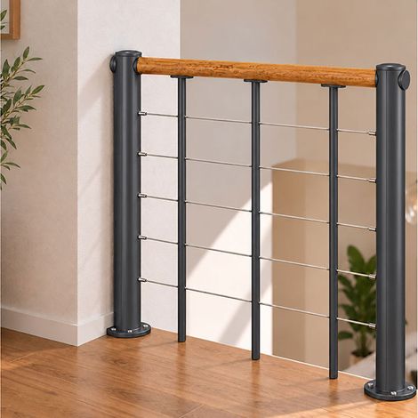 Ringhiera per scala dritta - Grigio - Acciaio termolaccato - Lunghezza 1m - Corrimano in legno - RE-I-SLM-BOIS-GH (1/5)