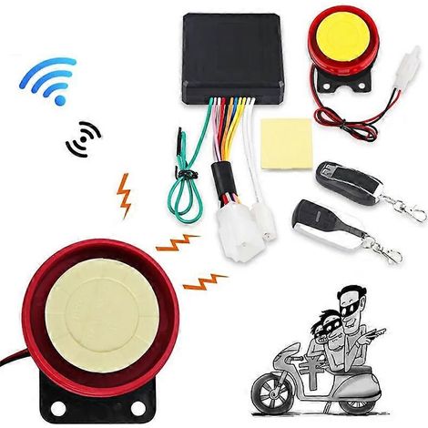 Un système d'alarme antivol 12V pour moto, adapté aux scooters, vélos et quads, avec fonction de démarrage à distance. (1/5)