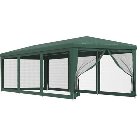 Tente de réception avec 8 panneaux latéraux en filet, verte, 3 x 9 mètres, polyéthylène haute densité (PEHD). (1/5)