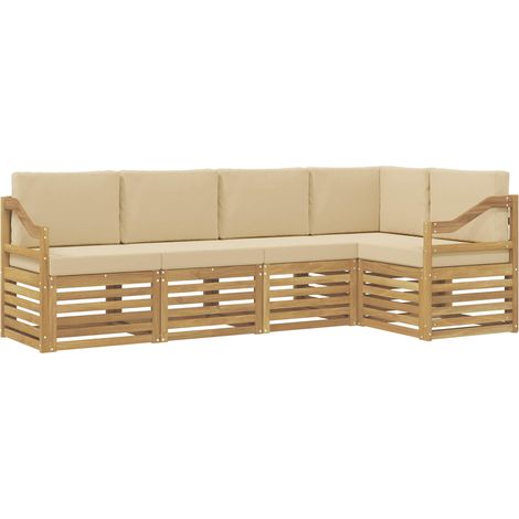 Ensemble de canapés d'extérieur 5 pc Blanc et Beige Polyester vidaXL