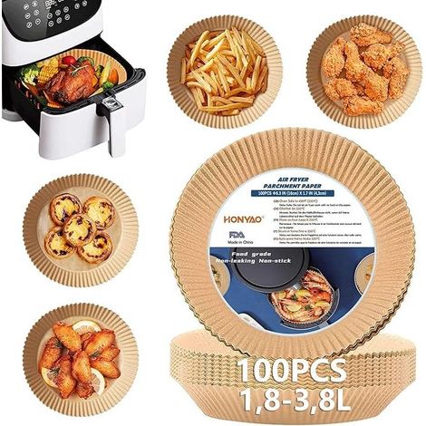 Baking paper for hot air fryers, 2-4.2 liters, 16-20 cm, pack of 100, round baking paper, air fryer liners, disposable paper for oven and air fryer (1/5)