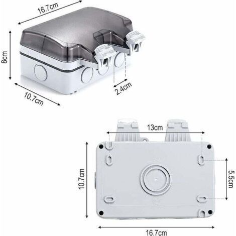 Prises étanches Extérieures, Double Prise Extérieure électrique IP66, Prises Murales étanches à 2 Groupes avec Couvercles, (1/4)