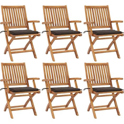 Sillas de jardín plegables 6 uds madera maciza teca con cojines
