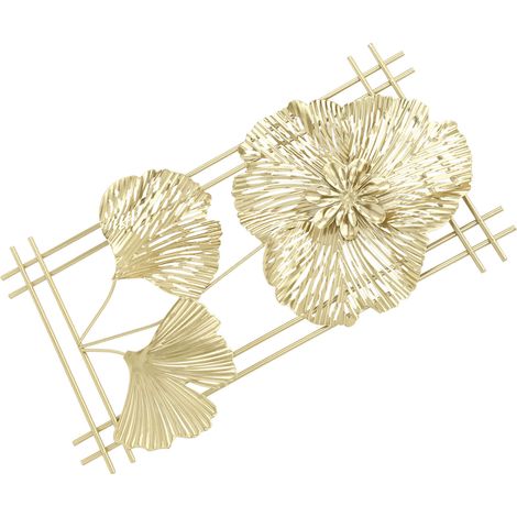 Décoration murale feuille de ginkgo en métal et fer, sculpture murale 3D dorée en forme de feuille de ginkgo pour la maison, le salon ou le bureau